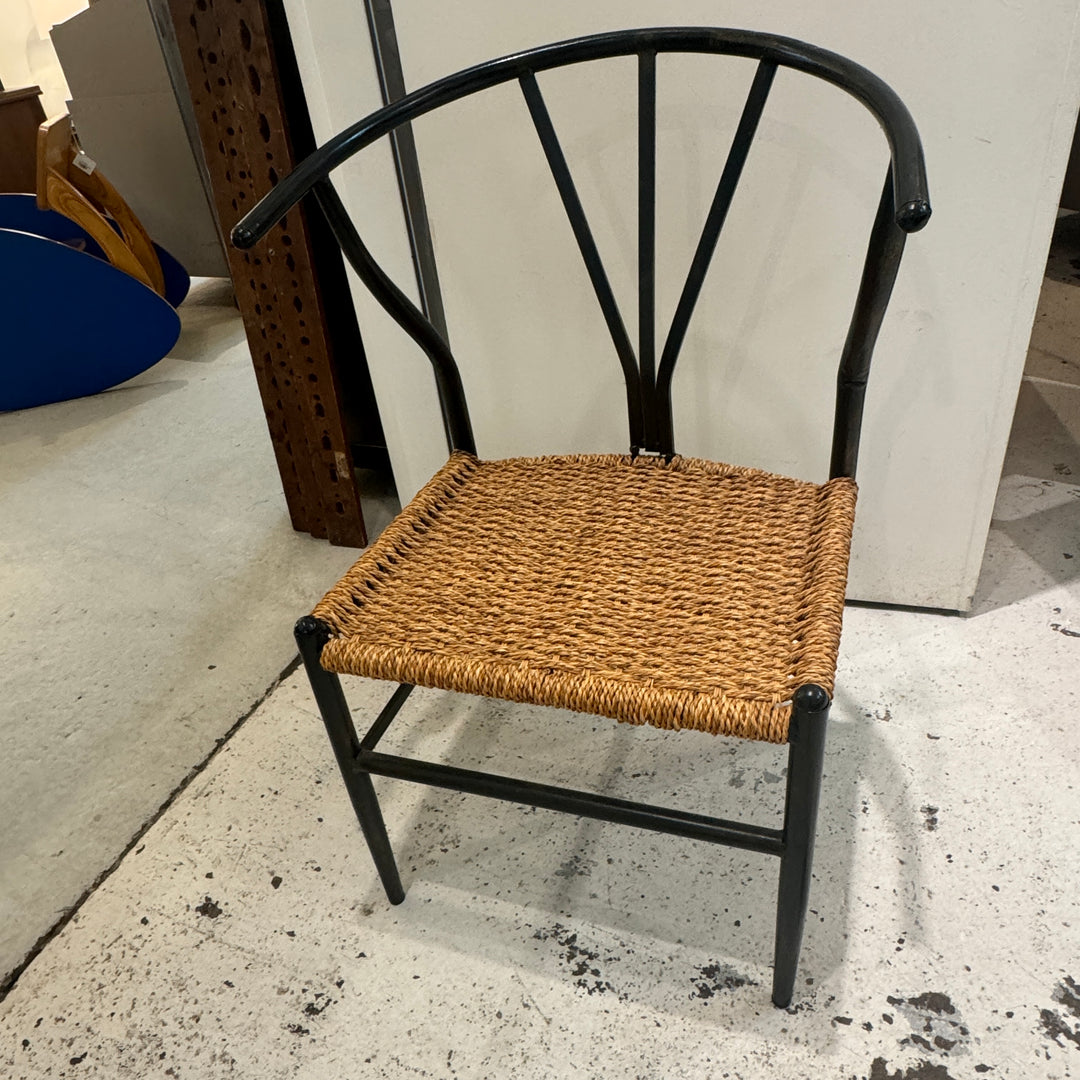 Large Steel Wishbone Style Chair With Rattan Seat