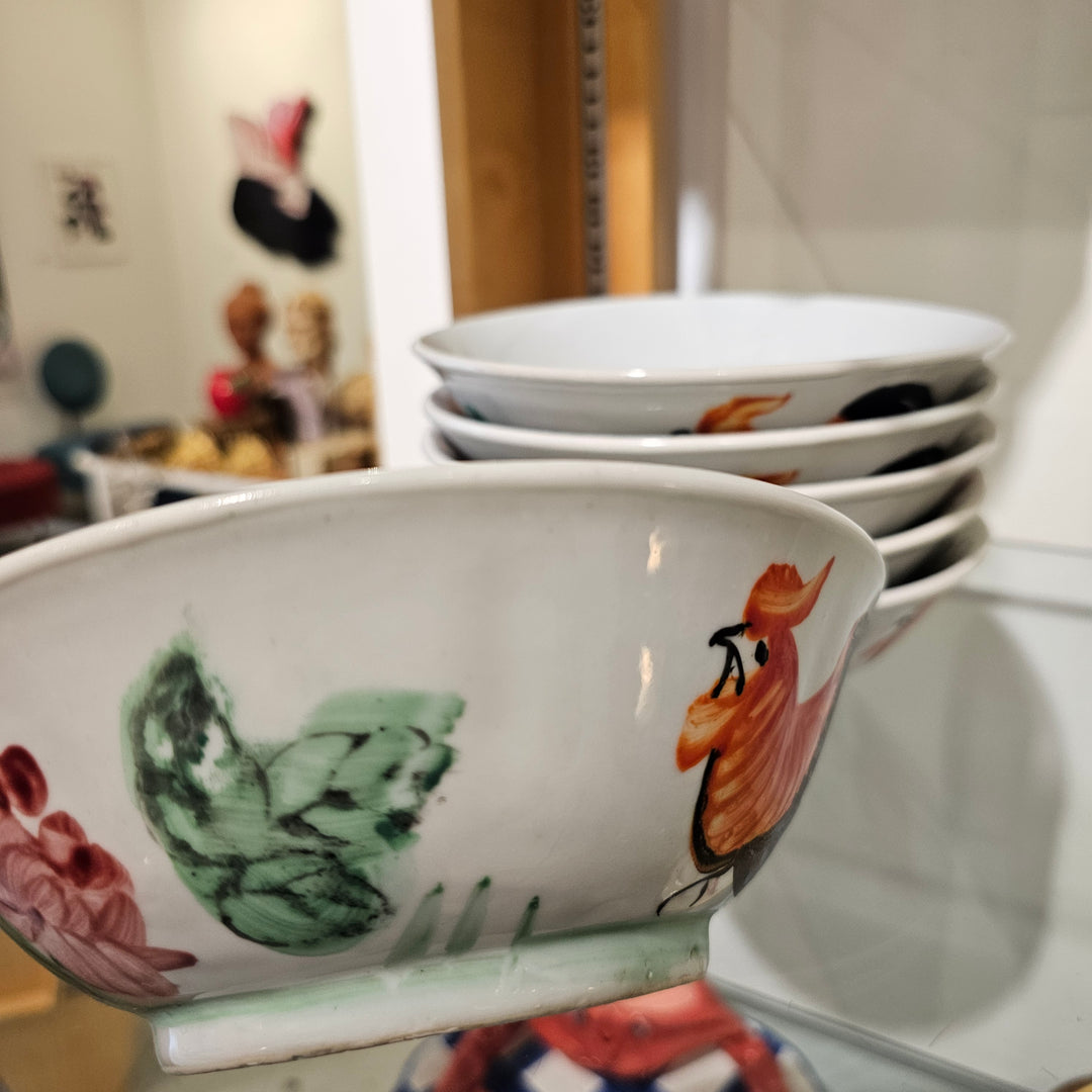 (6) Painted Chinese Footed Bowls