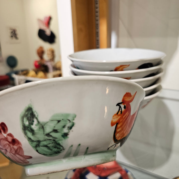 (6) Painted Chinese Footed Bowls