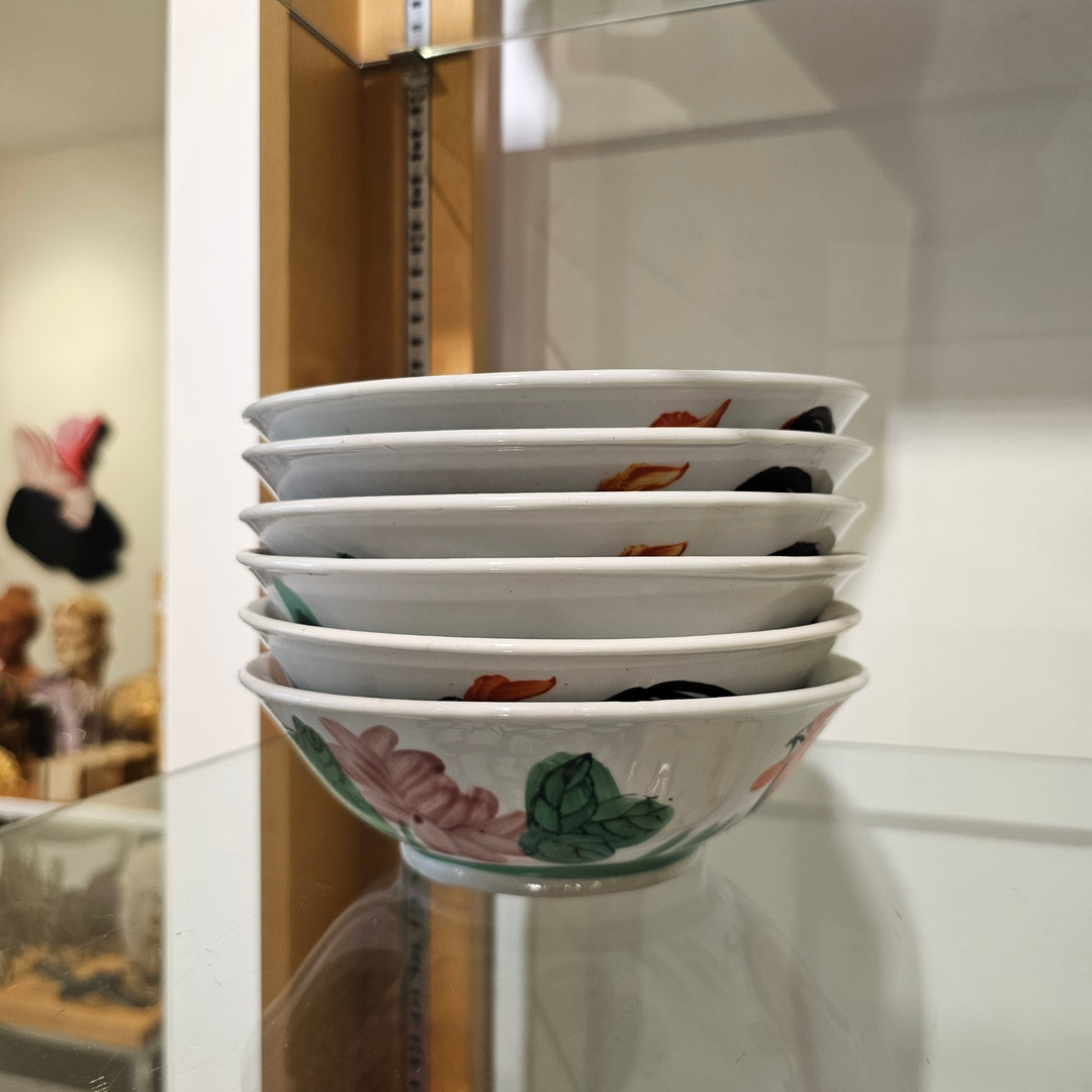 (6) Painted Chinese Footed Bowls