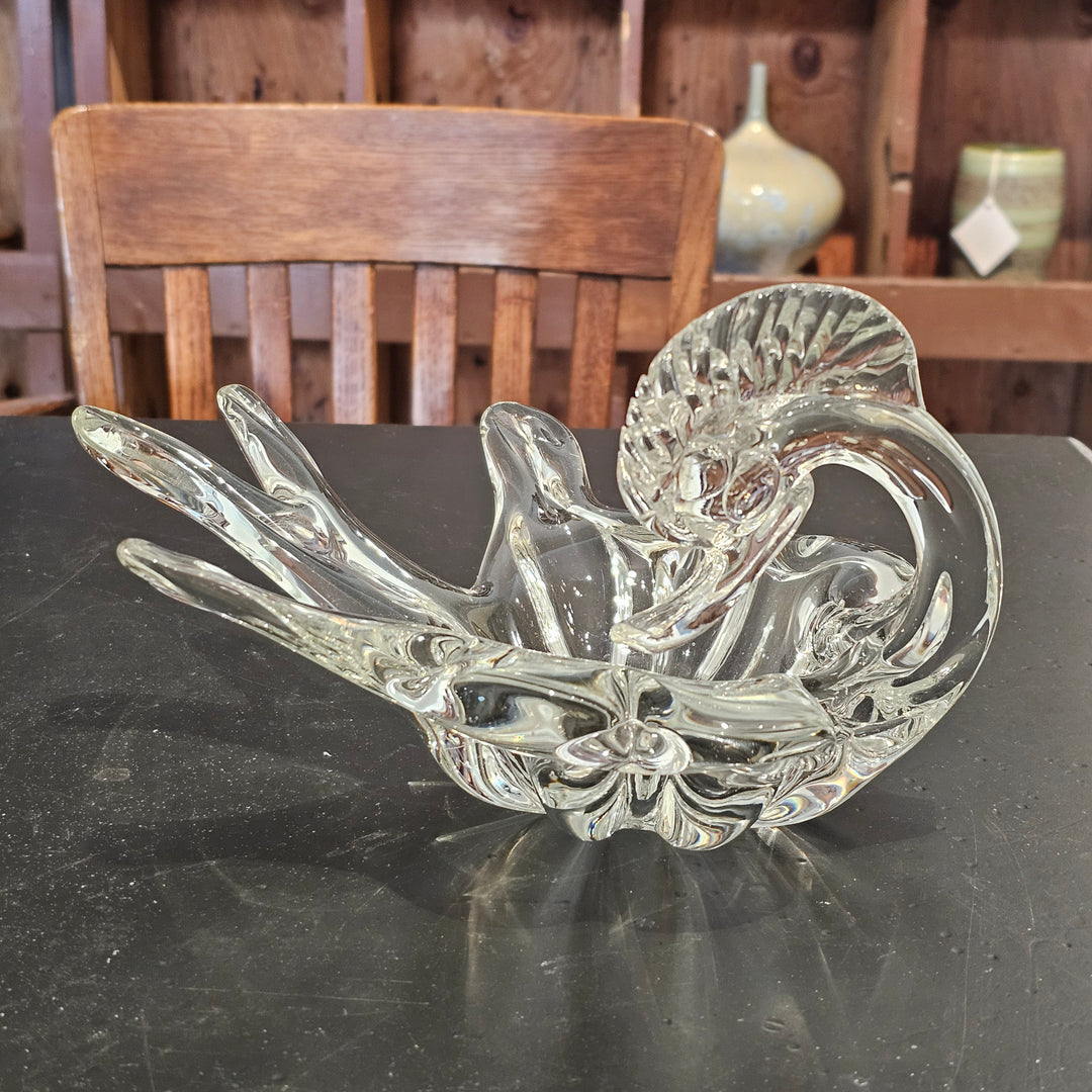 Murano Clear Stretch Glass Phoenix Candy Dish