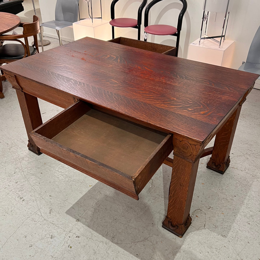 Refinished Antique Oak Trestle Table w/Drawers