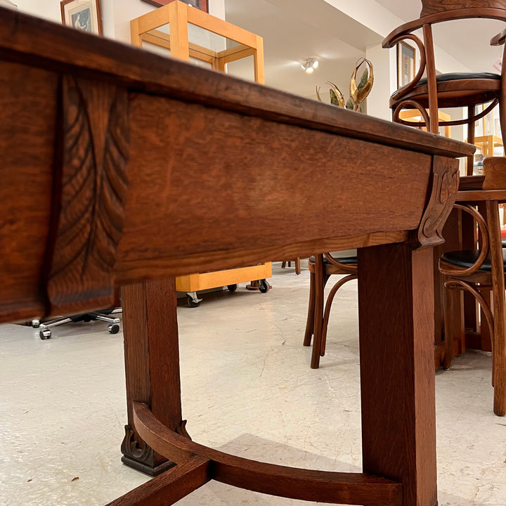 Refinished Antique Oak Trestle Table w/Drawers