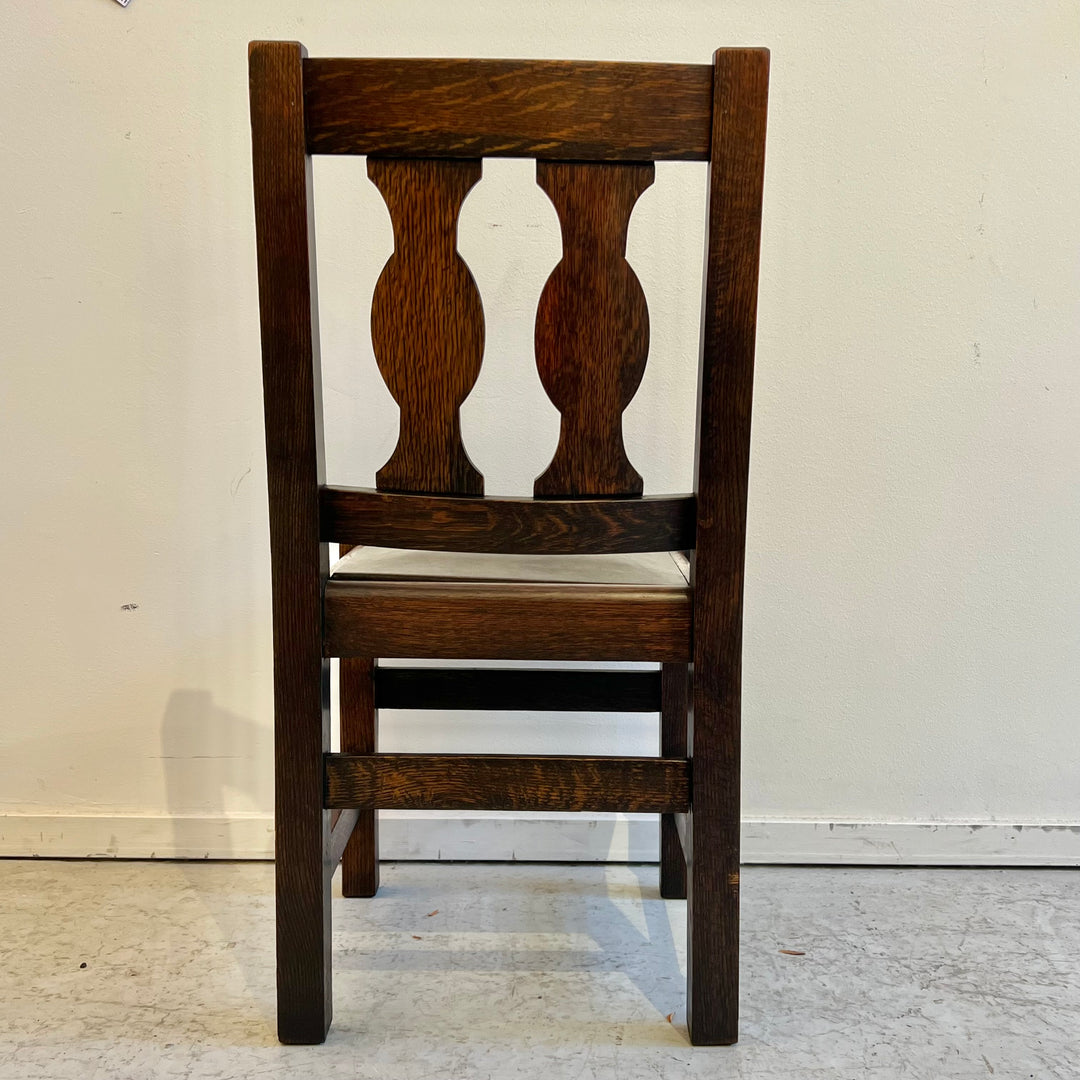 1920s Mission Dark Oak Side Chair w/Leather Seat