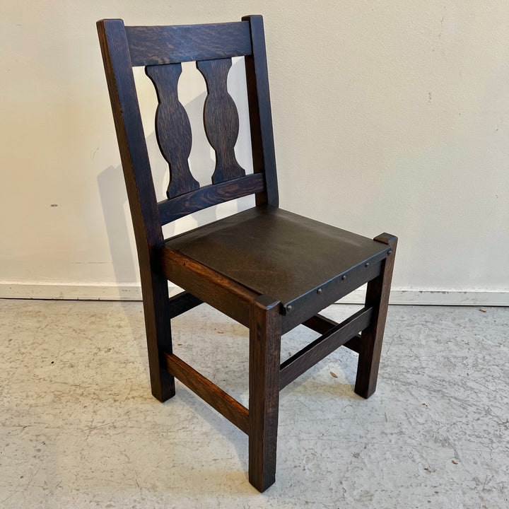 1920s Mission Dark Oak Side Chair w/Leather Seat