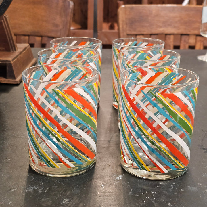 (6) Cera Primary Swirls Double Rocks Glasses