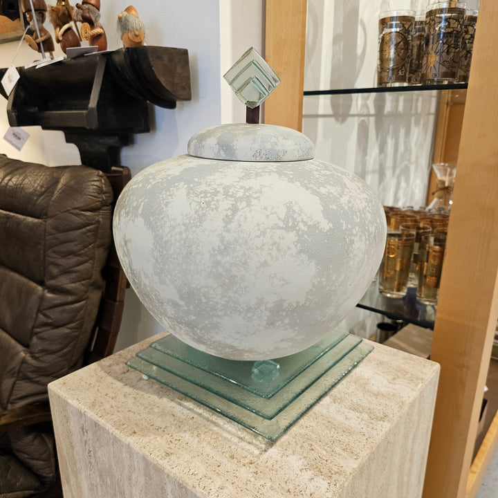 Large Tony Evans Raku Pottery Lidded Urn